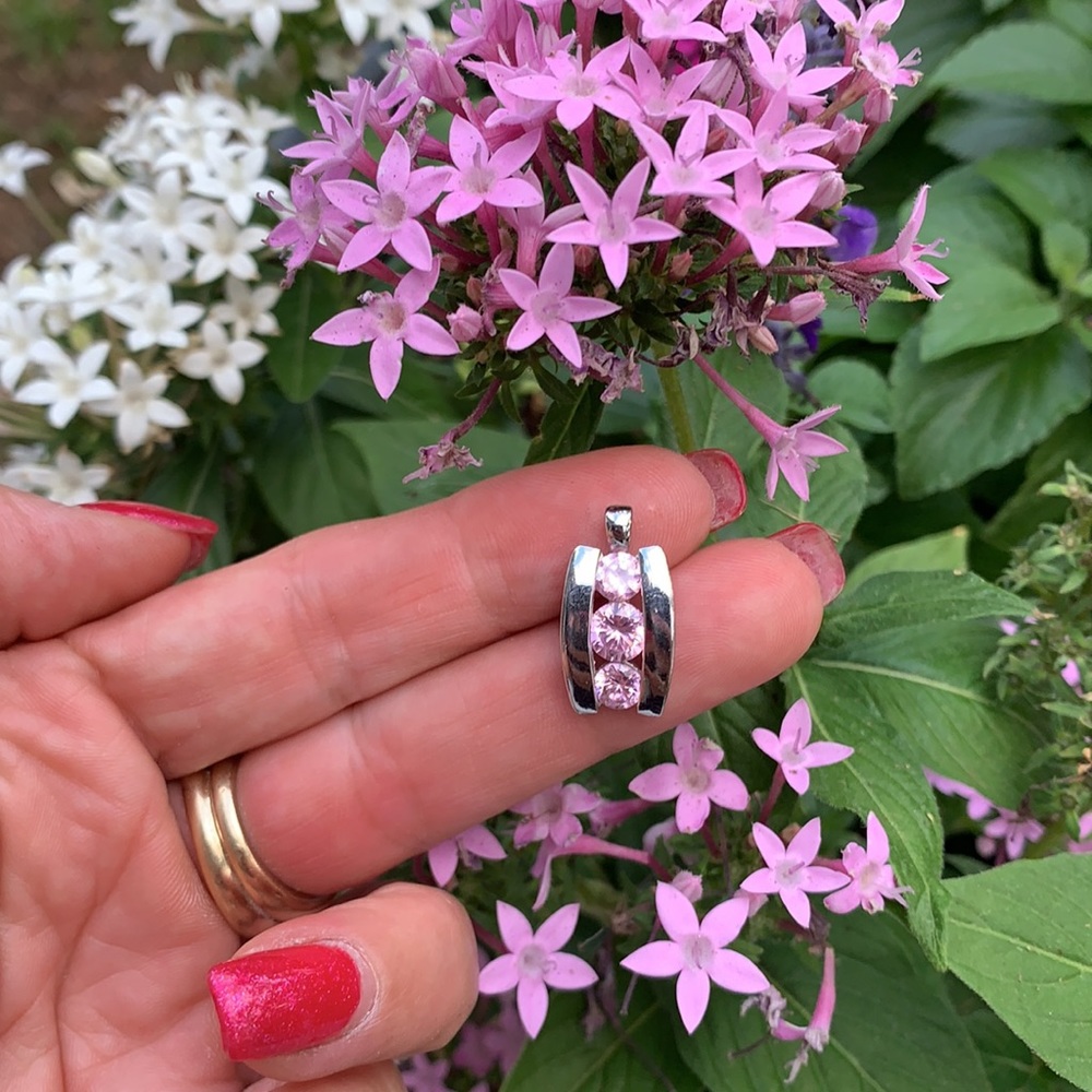 Sterling Silver Pink Cubic Zirconia Small Pendant - Picture 3 of 16